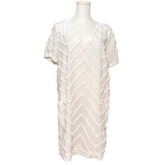 Anthropologie Porridge Marcelle Textured White Short Sleeve Shift Dress Medium - Picture 1 of 8